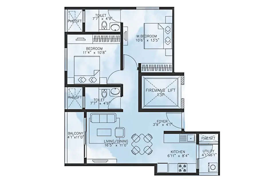 Floor plan for 2 BHK