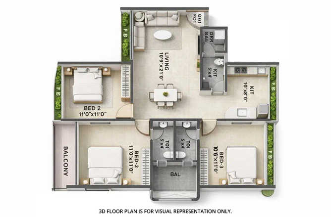 Tricity Palacio Seawoods - Floor plan 2 BHK 323 Sq.ft