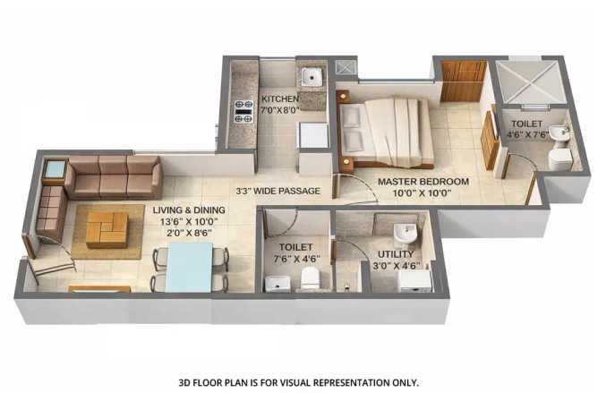Lodha Aquaville Series Dombivali - Floor plan 1 BHK 443 Sq.ft