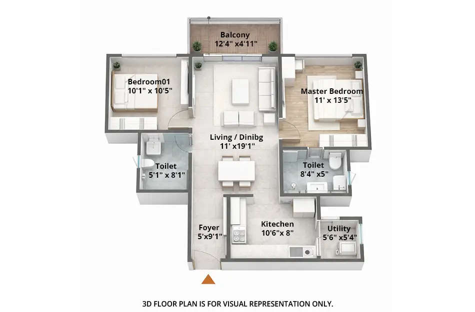 Floor plan for 2 BHK