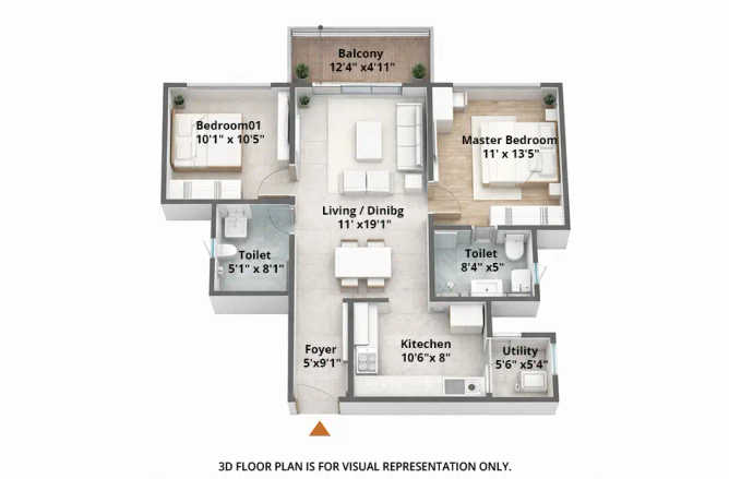 Bramhacorp Sun Valley Bavdhan - Floor plan 2 BHK 801 Sq.ft