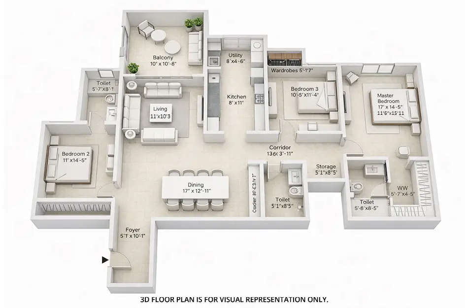 Floor plan for 3 BHK