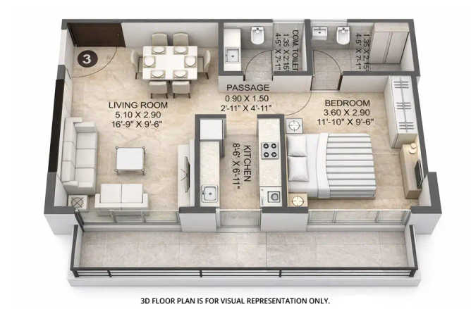 Paranjape Athena Bandra - Floor plan 1 BHK 447 Sq.ft