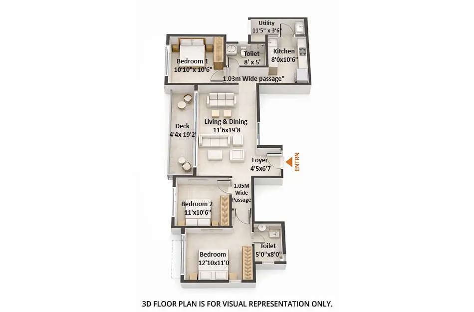 Floor plan for 3 BHK
