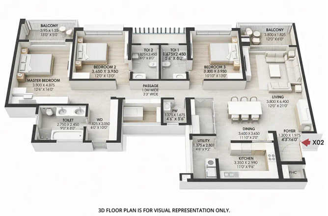 Godrej River Royale Mahalunge - Floor plan 3 BHK 1688 Sq.ft