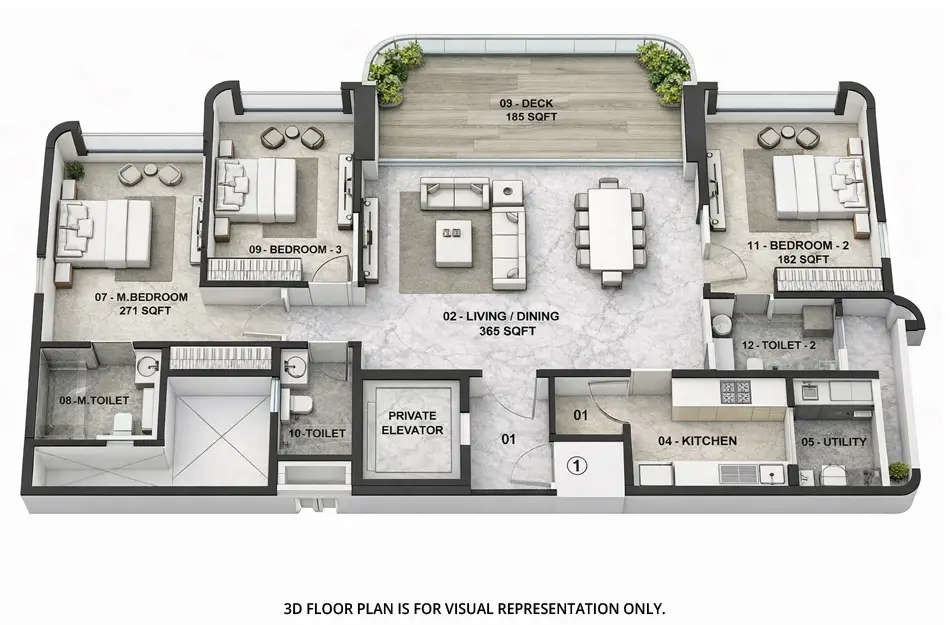 Floor plan for 3 BHK