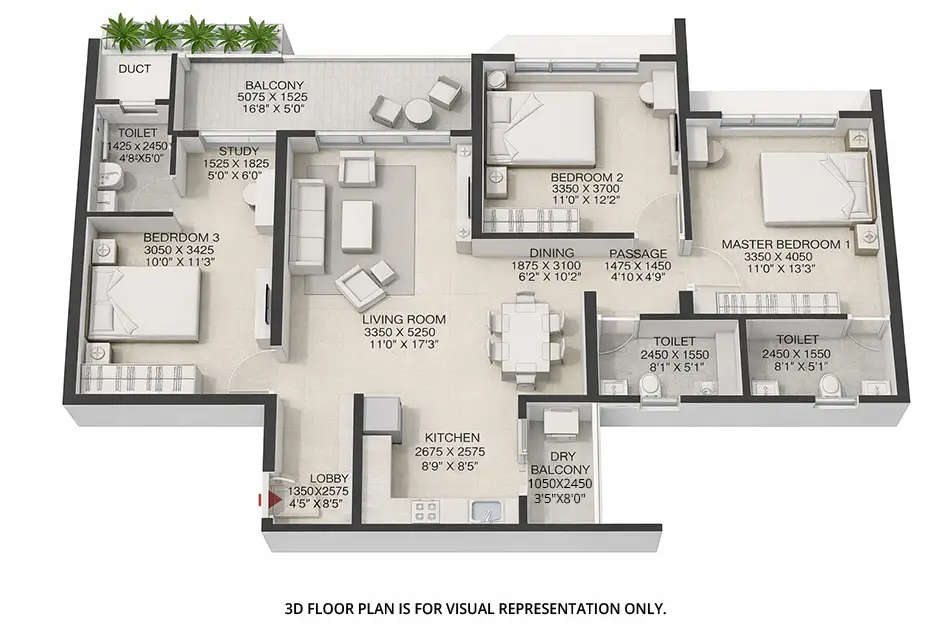 Floor plan for 3 BHK