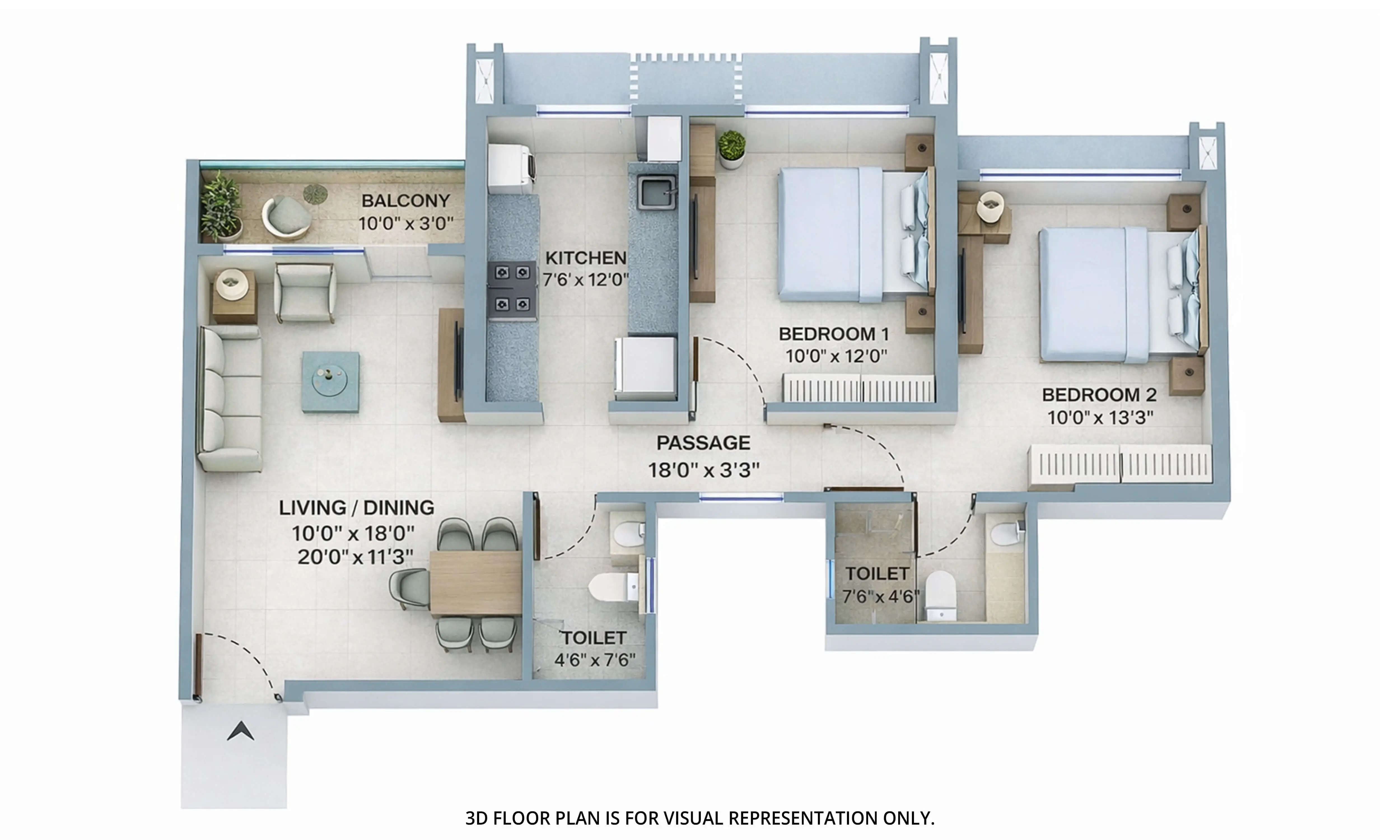Floor plan for 2 BHK