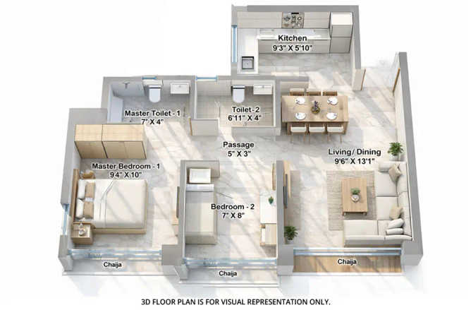 Raheja Lunaris Juinagar - Floor plan 1.5 BHK 452 Sq.ft