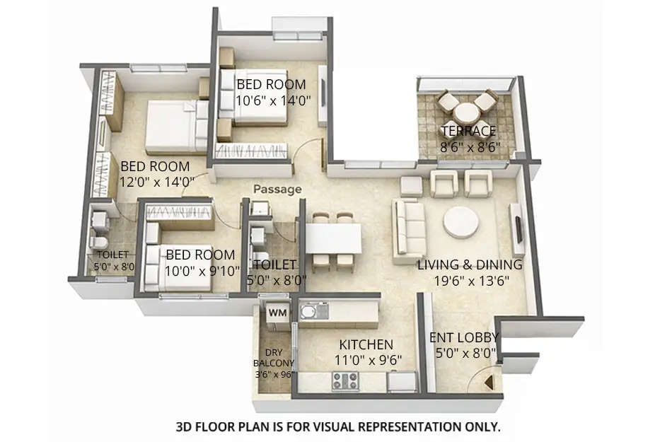 Floor plan for 3 BHK