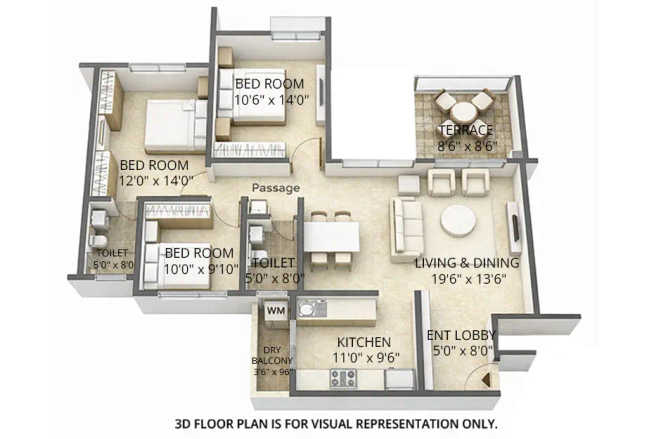 Pride Platinum Plus Baner - Floor plan 3 BHK 1405 Sq.ft