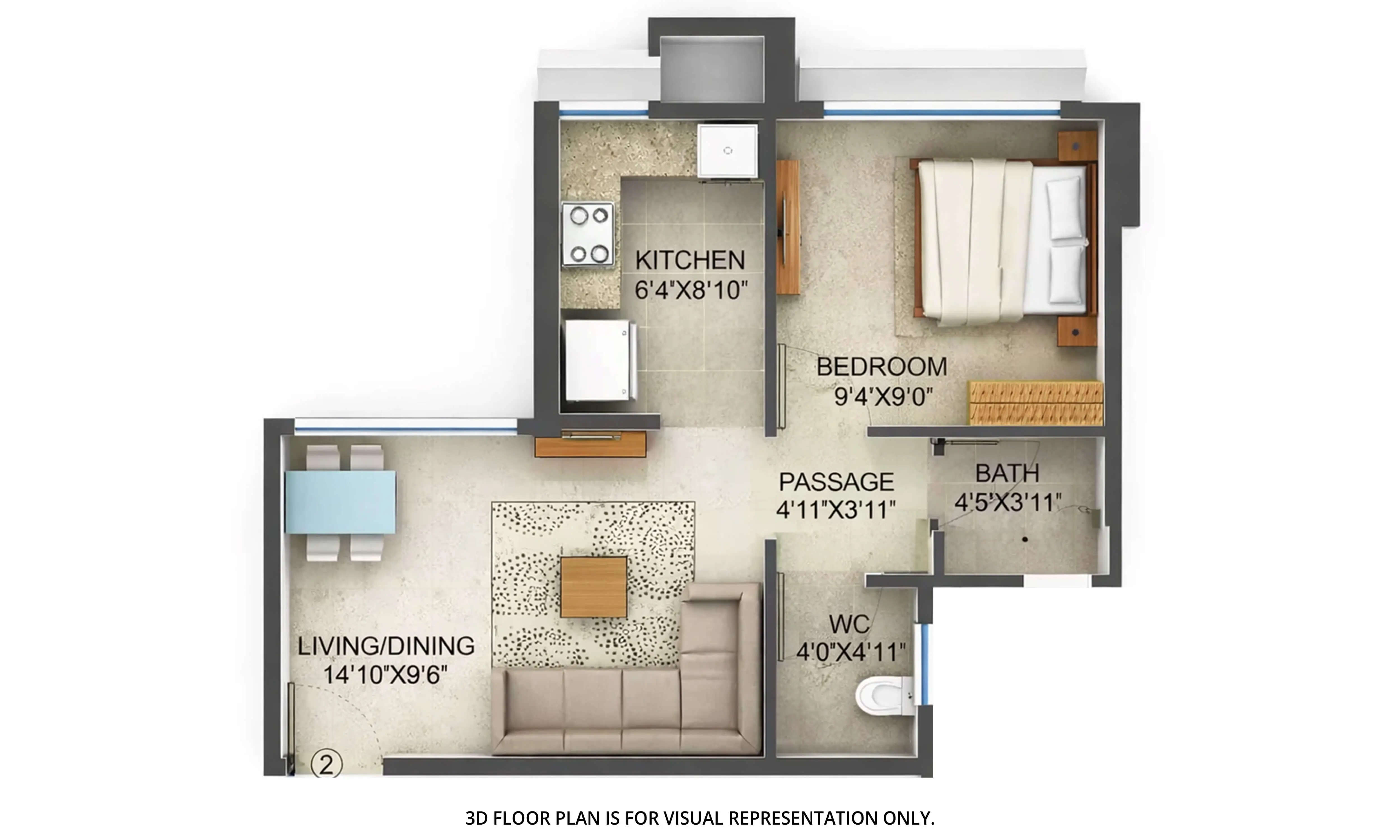 Floor plan for 1 BHK