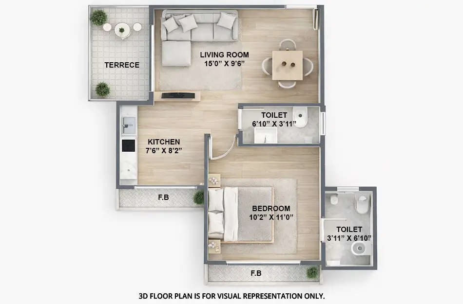 Floor plan for 1 BHK