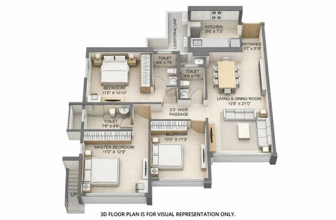 4th Avenue Sunteck City Goregaon - Floor plan 3 BHK 902 Sq.ft
