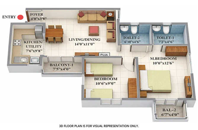 Shriram 122 West Mangadu - Floor plan 2 BHK 1157 Sq.ft