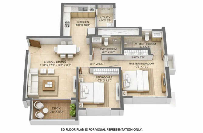 Lodha Bella Vita Mohammed Wadi - Floor plan 2 BHK 805 Sq.ft