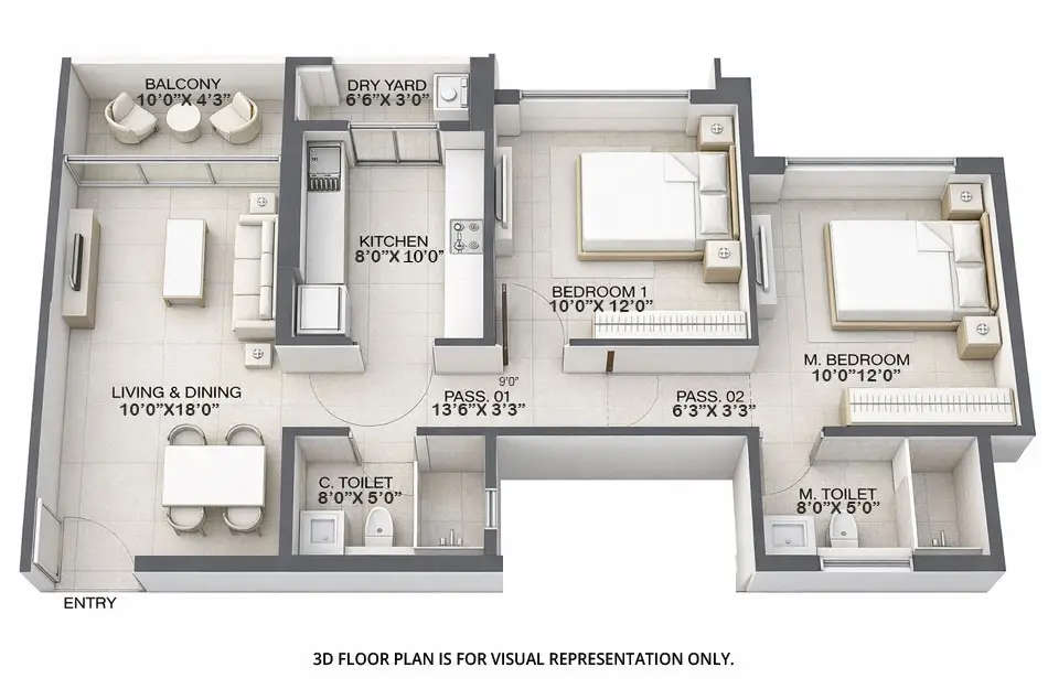 Floor plan for 2 BHK