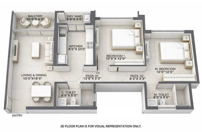 Sheth Edmont Kandivali - Floor plan 2 BHK 761 Sq.ft