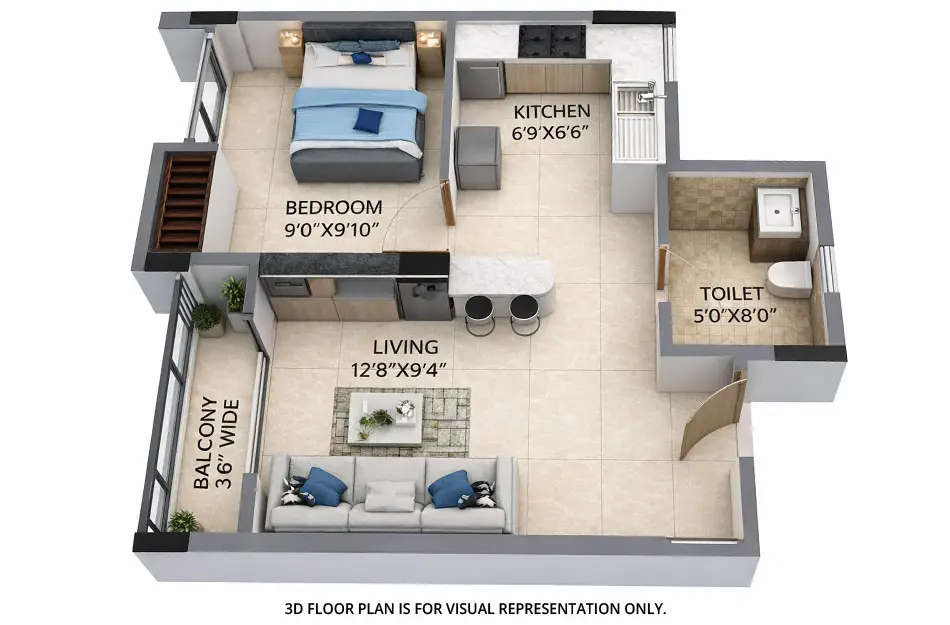 Floor plan for 1 BHK