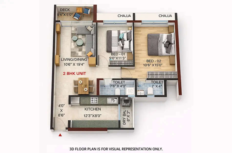 Floor plan for 2 BHK