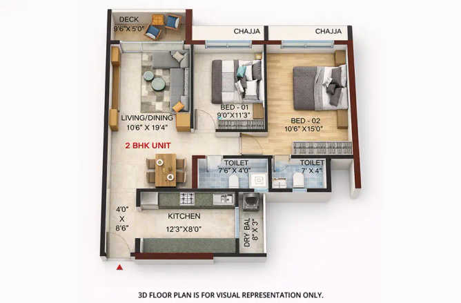 Sai World Pyramid Nerul - Floor plan 2 BHK 800 Sq.ft