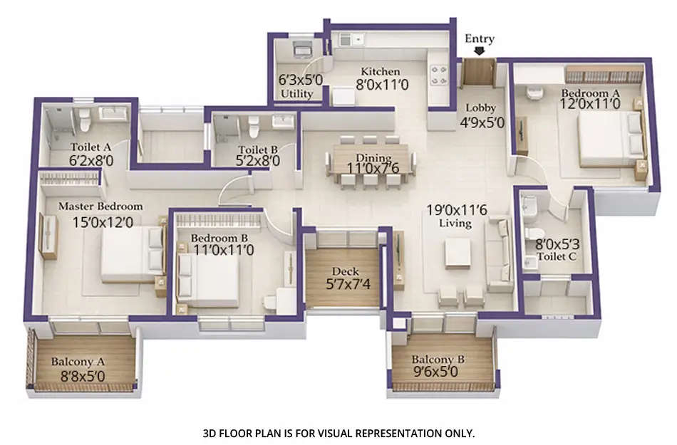 Floor plan for 3 BHK