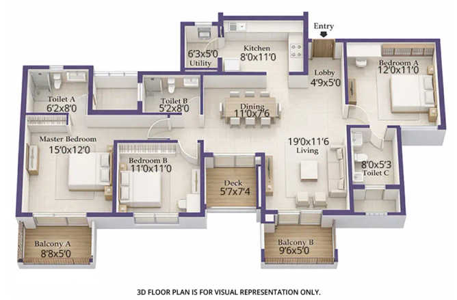 Purva Park Hill Mallasandra - Floor plan 3 BHK 1746 Sq.ft