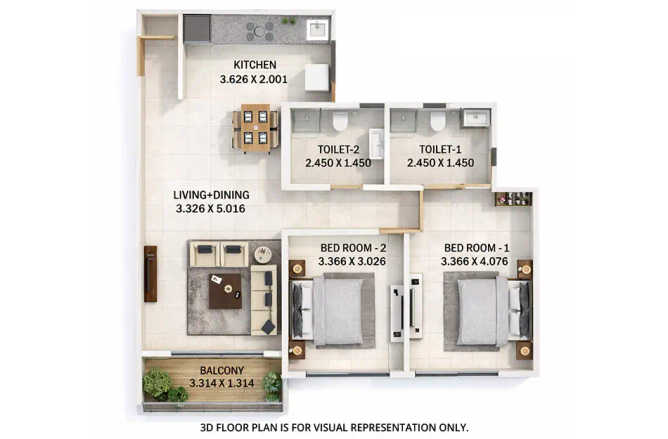 Kumar Magnacity Manjri - Floor plan 2 BHK 757 Sq.ft