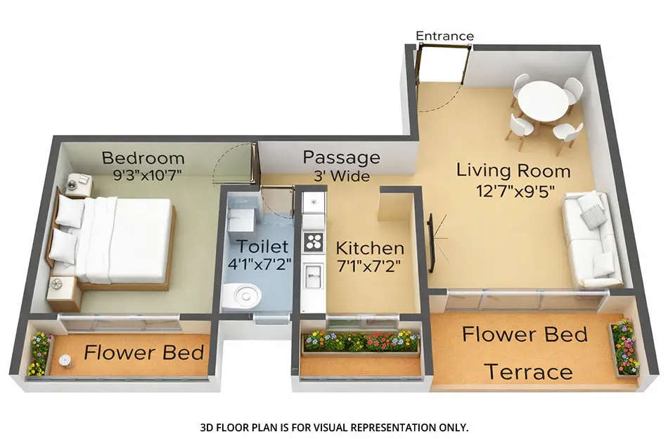 Floor plan for 1 BHK