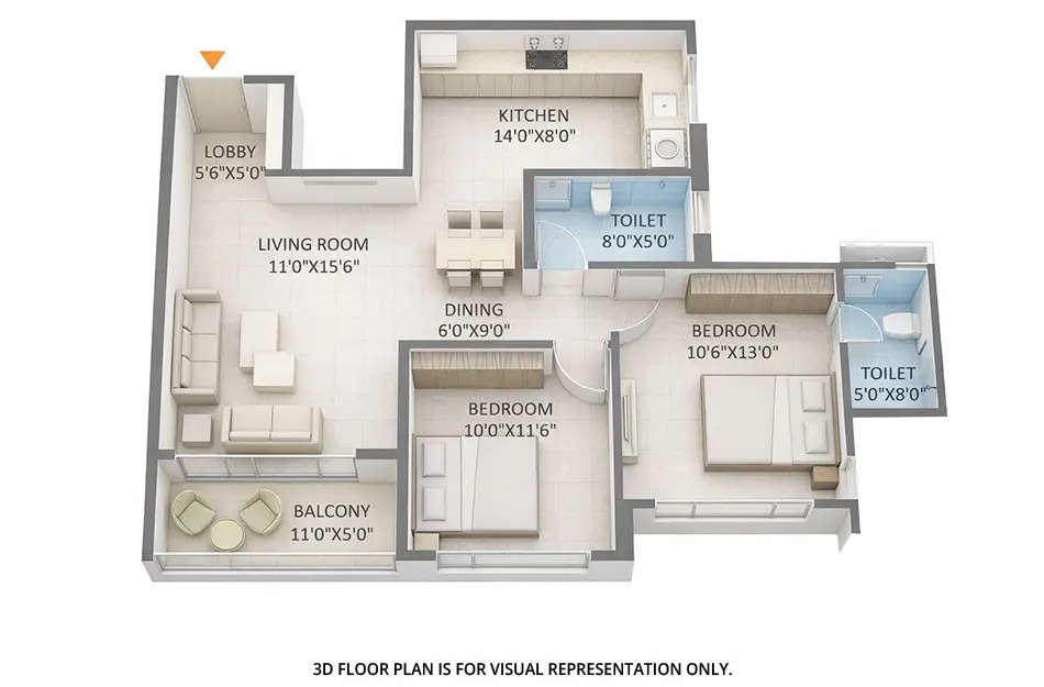 Floor plan for 2 BHK