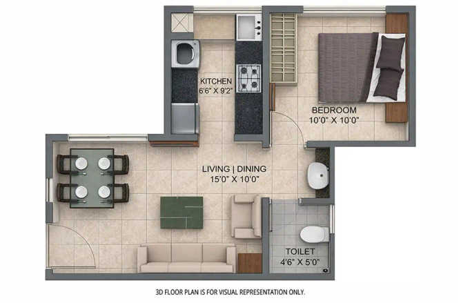 Provident Park Square Kanakapura - Floor plan 1 BHK 525 Sq.ft