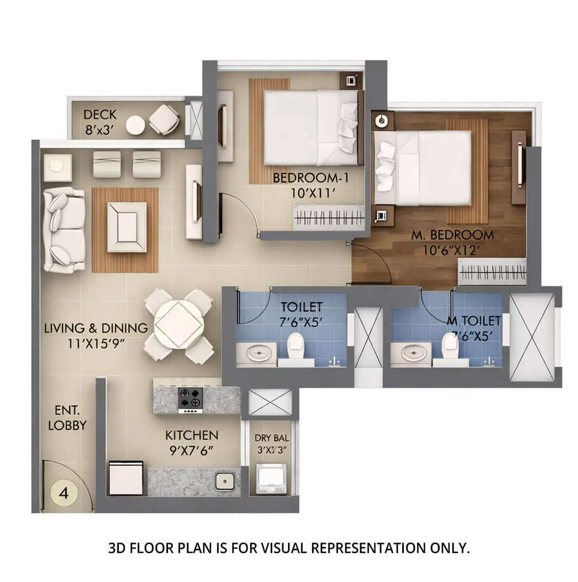 Floor plan for 2 BHK