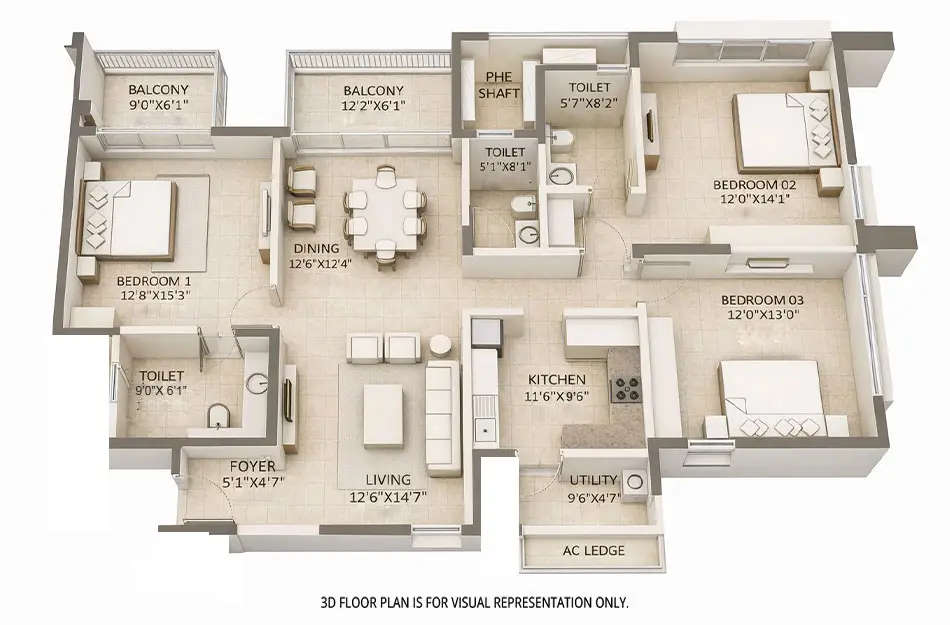 Floor plan for 3 BHK