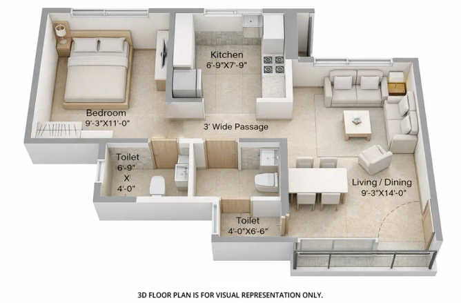 Sunteck Forest World Vasind - Floor plan 1 BHK 379 Sq.ft