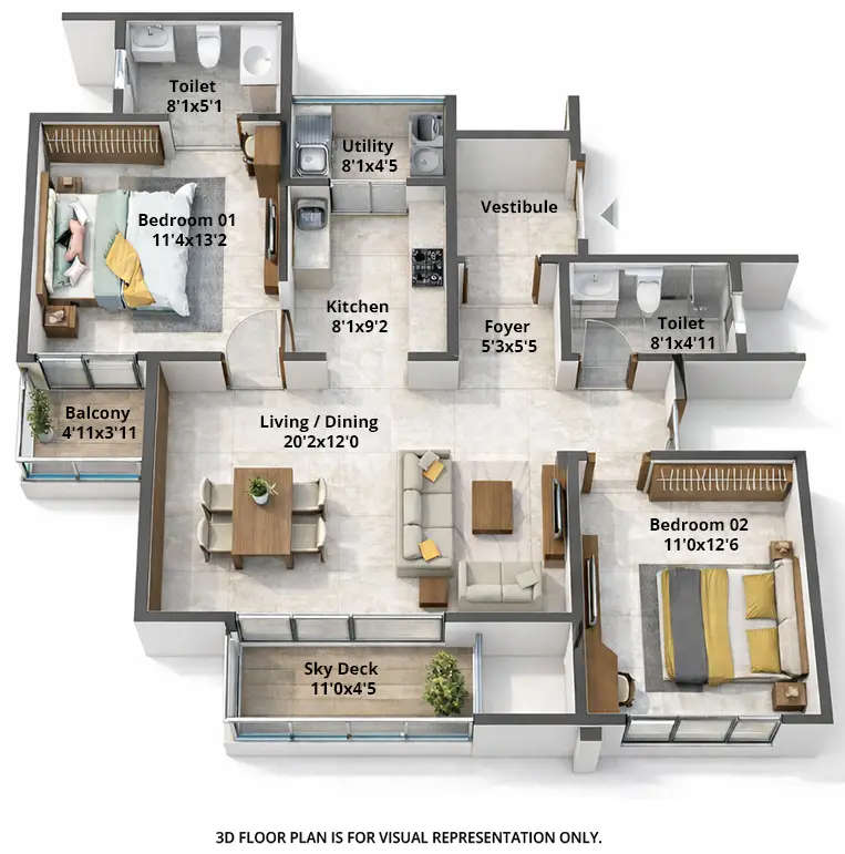 Floor plan for 2 BHK