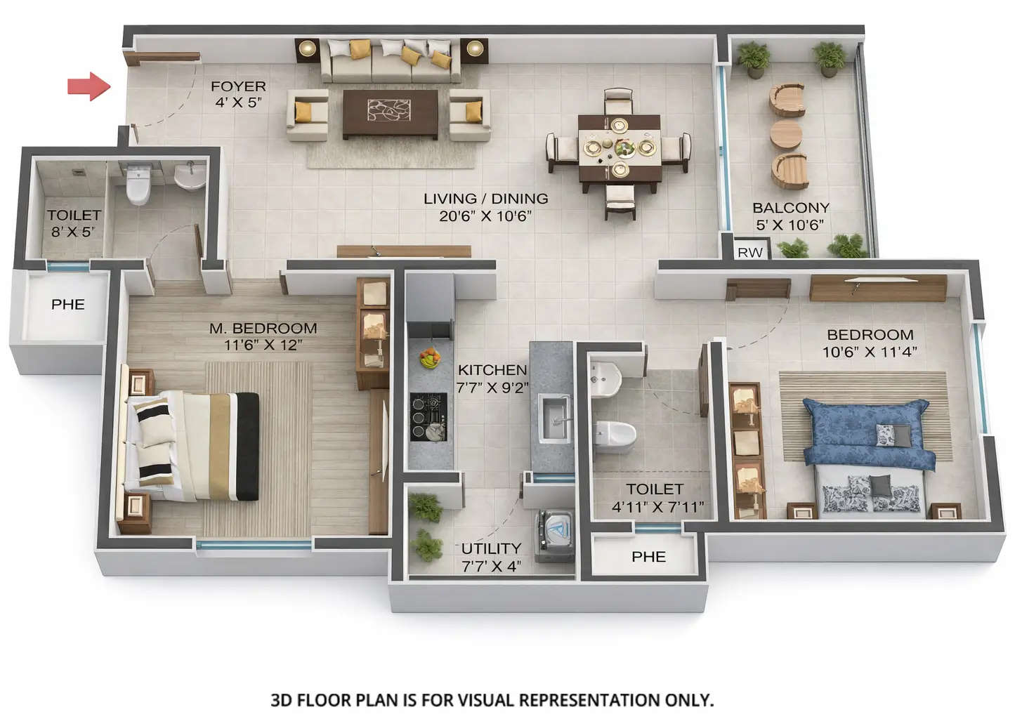 Floor plan for 2 BHK