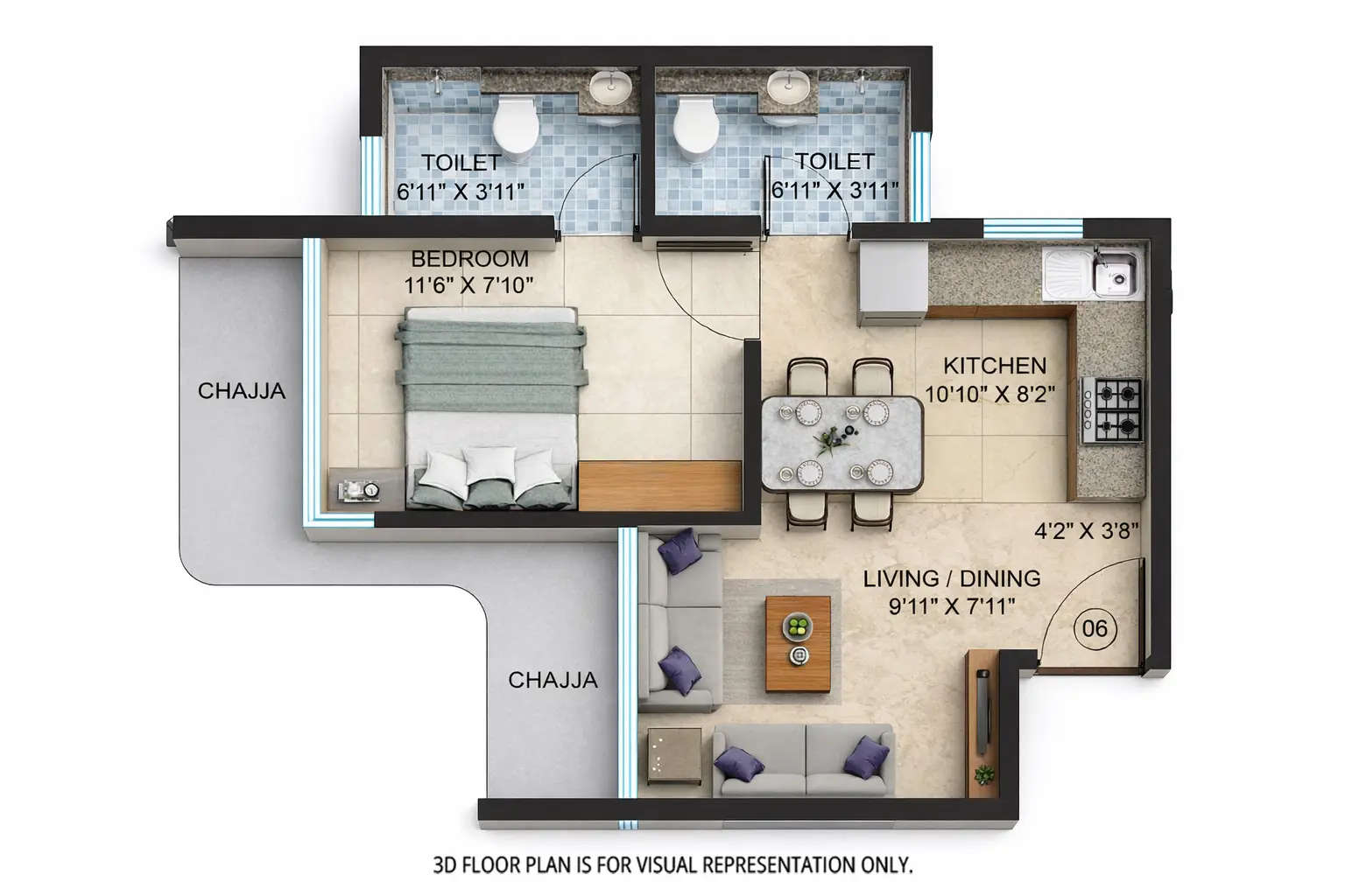 Floor plan for 1 BHK