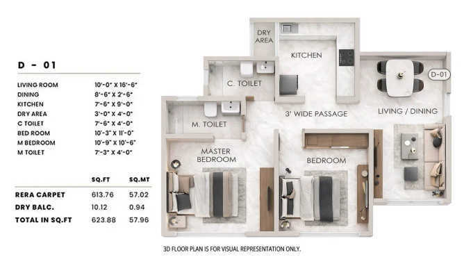 Sheth Promont Sion - Floor plan 2 BHK 624 Sq.ft