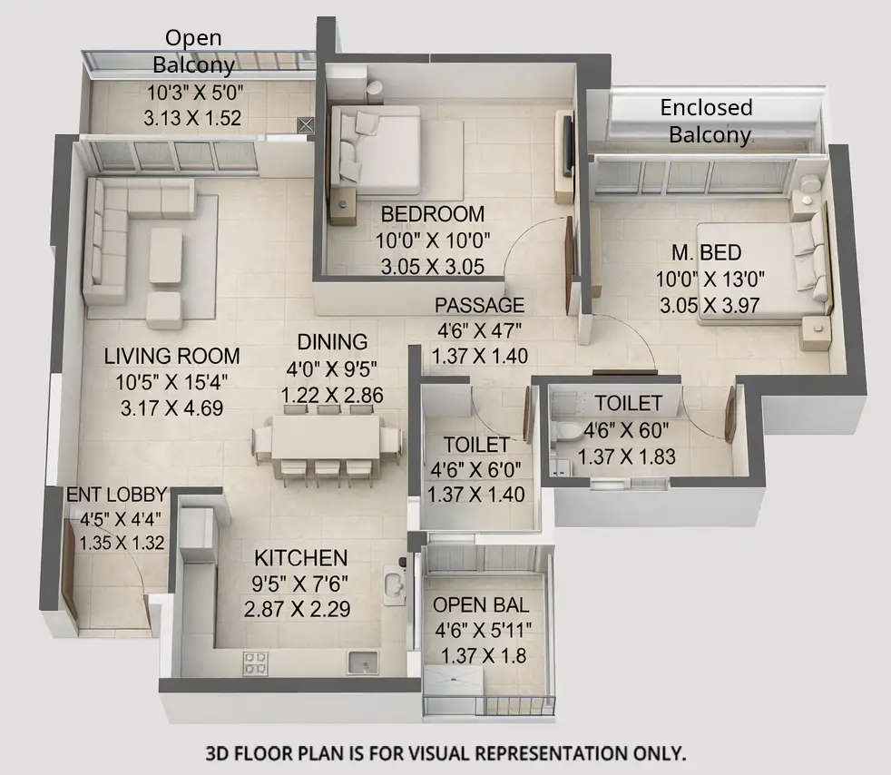 Floor plan for 2 BHK