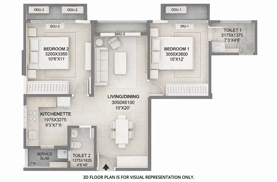 Floor plan for 2 BHK