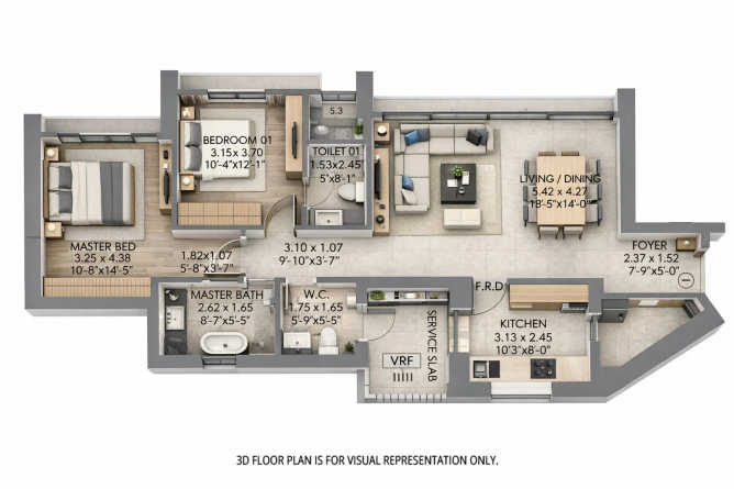 Sheth One Marina Marine Drive - Floor plan 2 BHK 868 Sq.ft