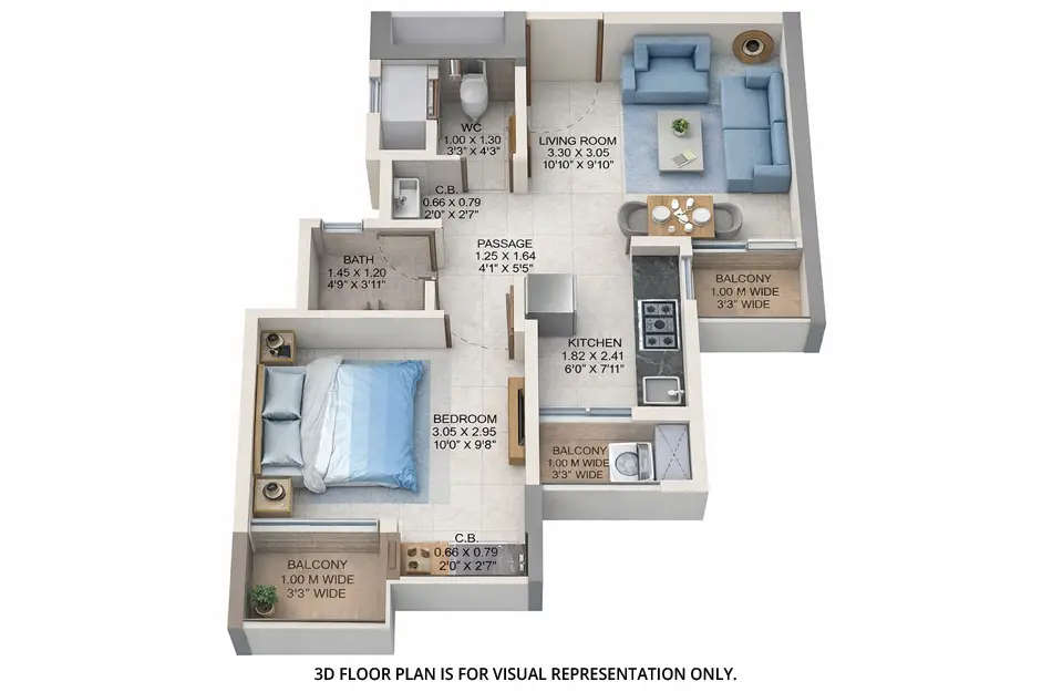 Floor plan for 1 BHK