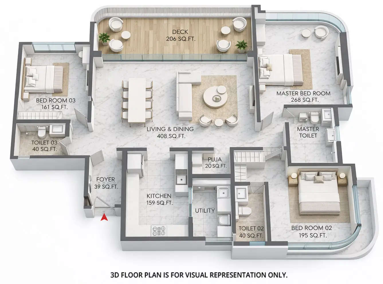 Floor plan for 3 BHK