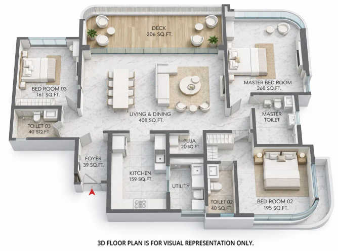 Lodha Palais Kothrud - Floor plan 3 BHK 1500 Sq.ft