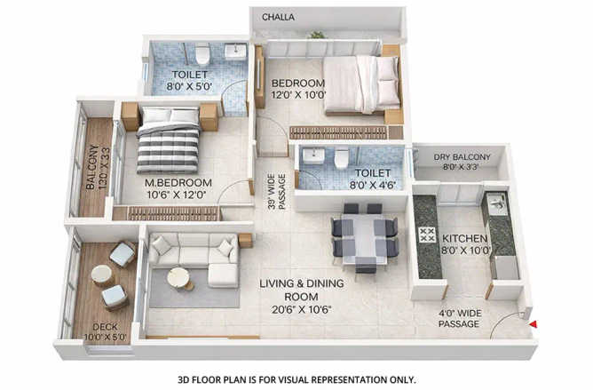 Sai World One Nerul - Floor plan 2 BHK 864 Sq.ft