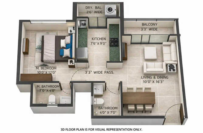 Ajmera One Kalyan Ulhasnagar - Floor plan 1 BHK 458 Sq.ft