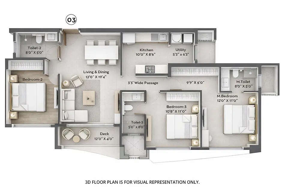 Floor plan for 3 BHK