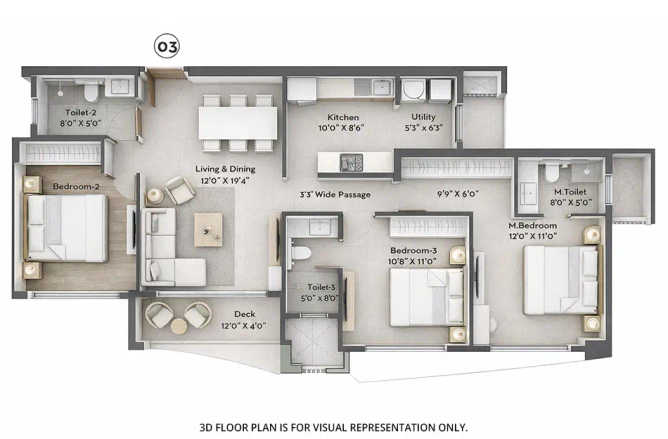 Prestige Forest Hill Mulund - Floor plan 3 BHK 1020 Sq.ft
