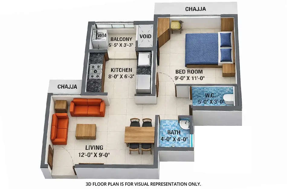 Floor plan for 1 BHK