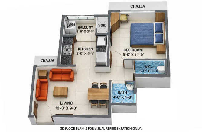 Arihant Aayan Titwala - Floor plan 1 BHK 334 Sq.ft